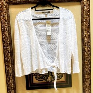 ***NY Collection soft white front tie cardigan size L